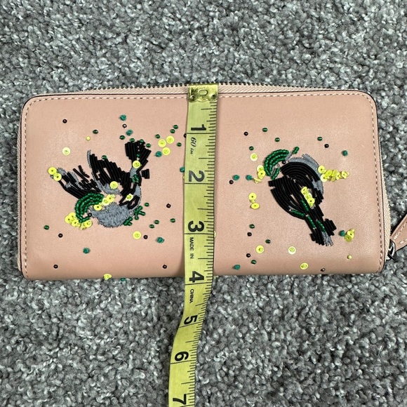 Coach Meadowlark Songbird Large Accordion Women Beading Stitching Leather Wallet - Picture 13 of 16